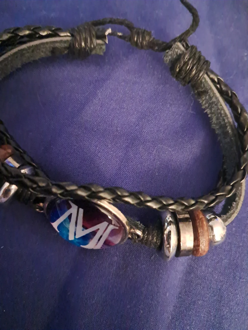 Personalized Monogram 'M' Black Leather Braided Bracelet